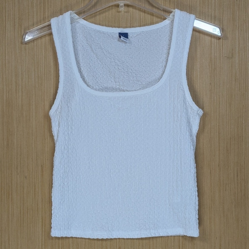Old Navy White Pucker Tank Top Square Neck Minamilist Chic Casual Womens Small - Picture 1 of 7